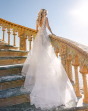 C2025-RA3 - sleeveless v-neck 3D beaded a-line wedding gown