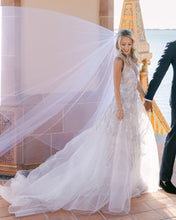 C2025-RA3 - sleeveless v-neck 3D beaded a-line wedding gown