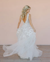 C2025-RA3 - sleeveless v-neck 3D beaded a-line wedding gown