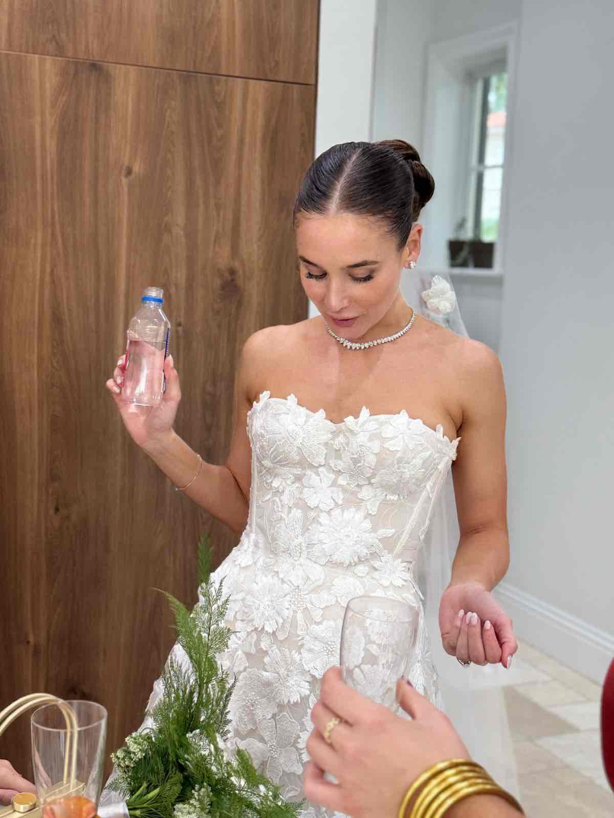 C2025-MZN4 - strapless a-line flower embellished wedding gown