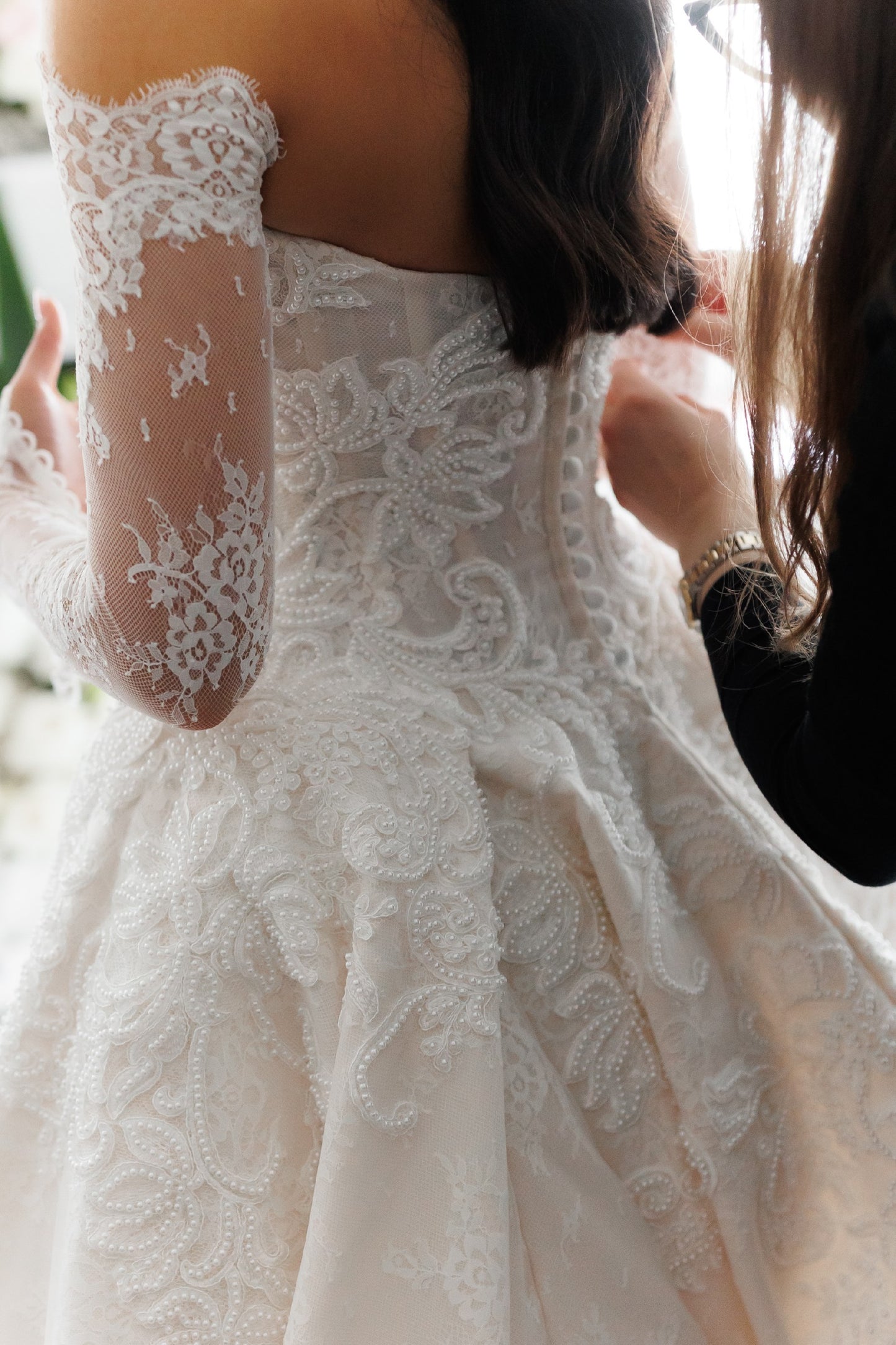 C2025-YM05 - off the shoulder pearl beaded lace wedding gown