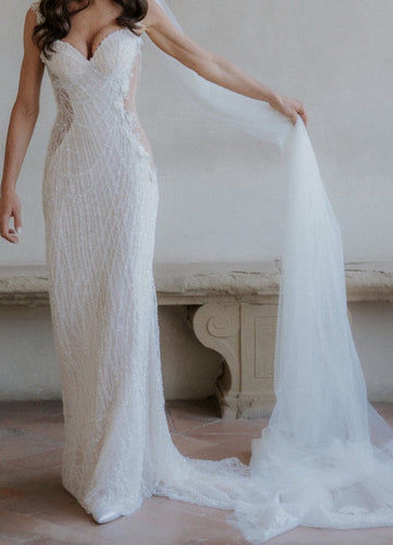 C2025-GLK8 - beaded wedding gown with nude sheer panels