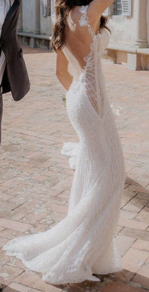 C2025-GLK8 - beaded wedding gown with nude sheer panels