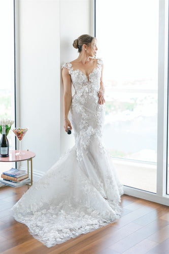 C2025-PT10 - fitted 3D embellished wedding gown