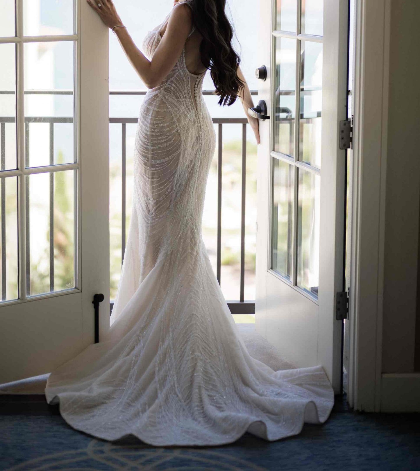C2025-PCB10 - beaded backless fitted wedding gown