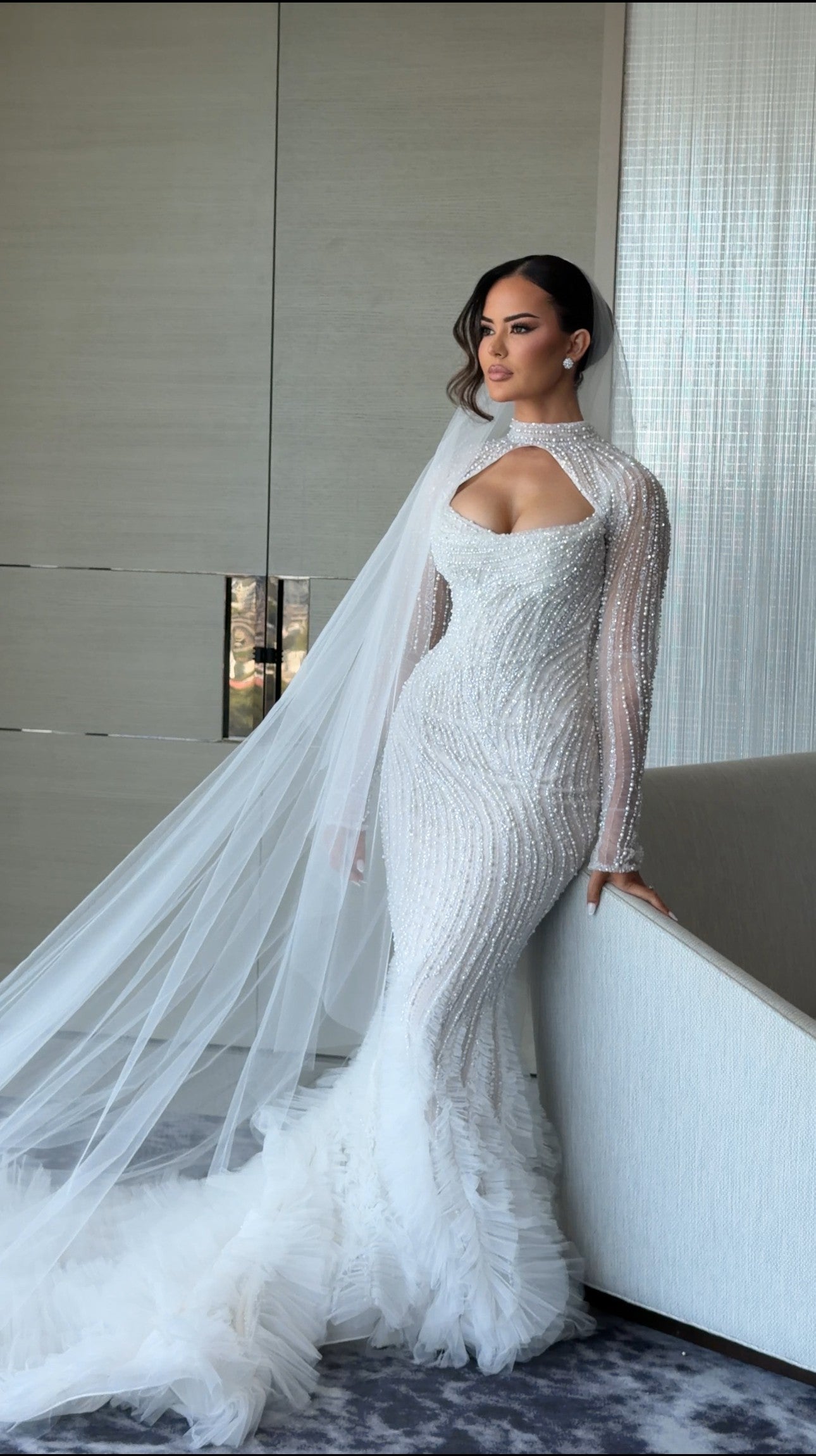 C2025-LDG11 - beaded long sleeve wedding gown