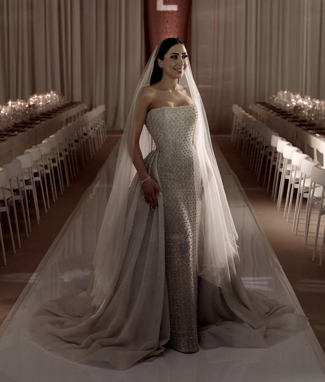 C2025-SB88 - bandeau strapless beaded wedding gown