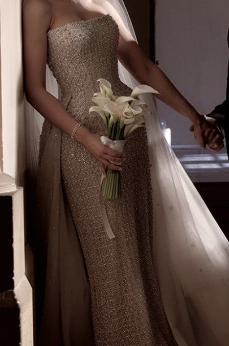 C2025-SB88 - bandeau strapless beaded wedding gown