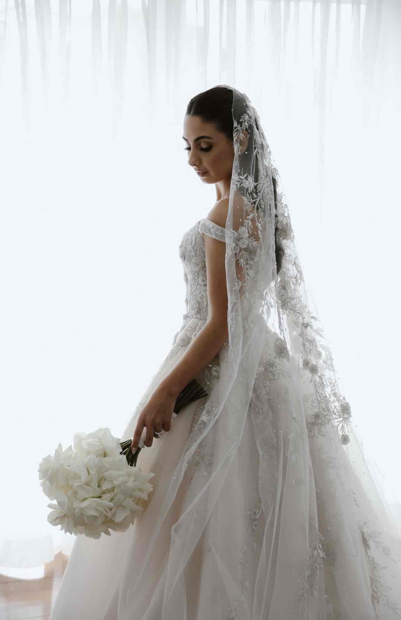 C2025-PS68 - 3D flower beaded off the shoulder wedding ball gown