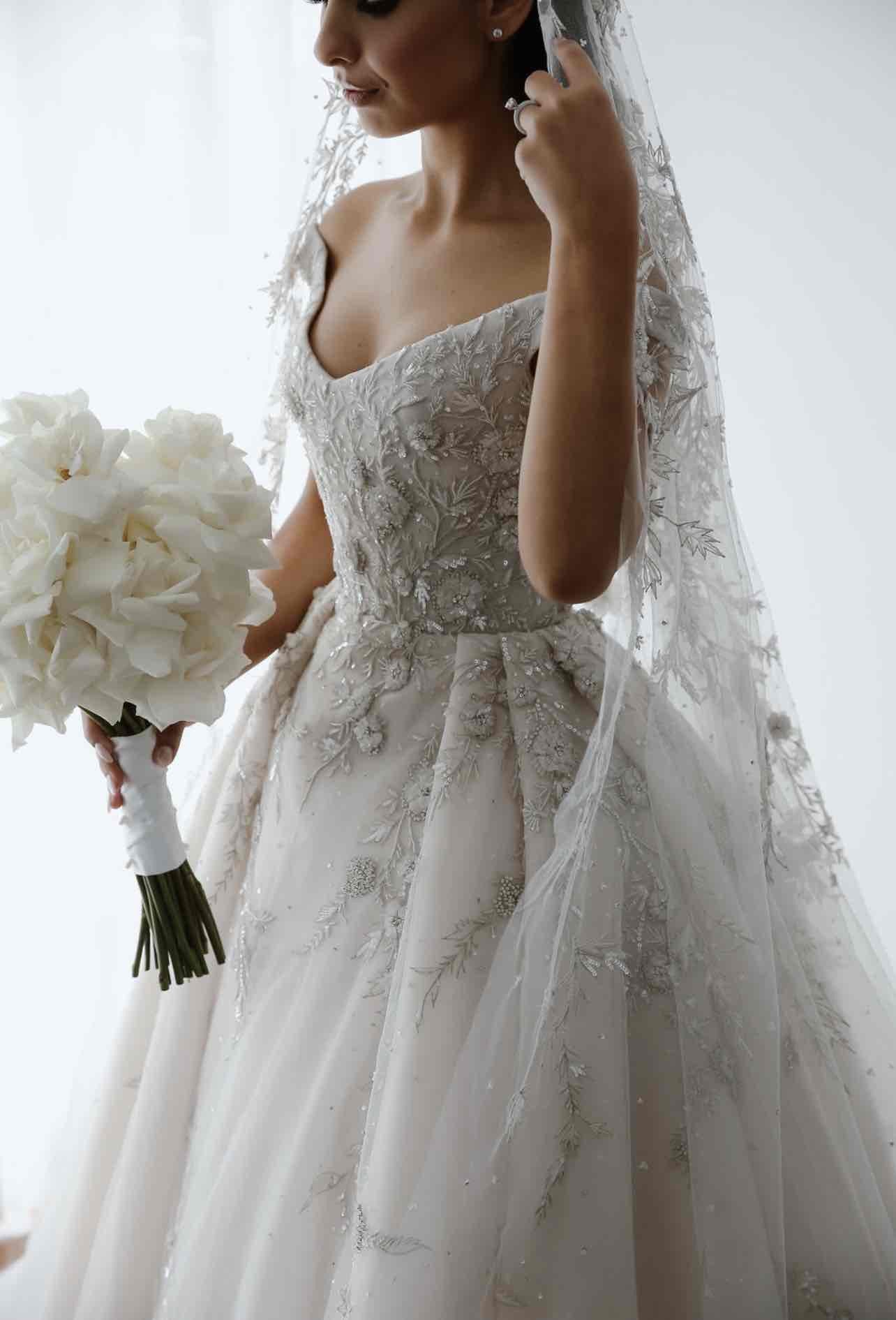 C2025-PS68 - 3D flower beaded off the shoulder wedding ball gown