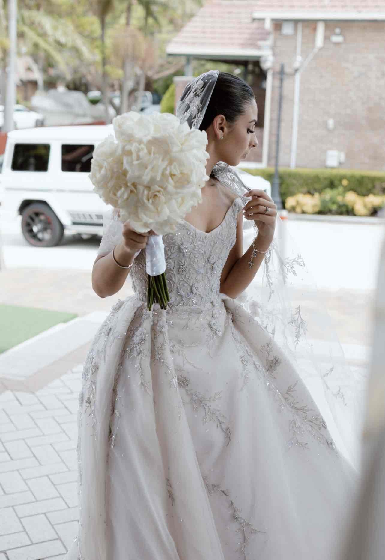 C2025-PS68 - 3D flower beaded off the shoulder wedding ball gown