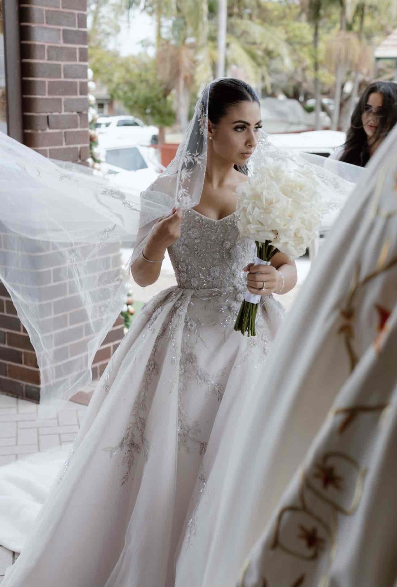 C2025-PS68 - 3D flower beaded off the shoulder wedding ball gown