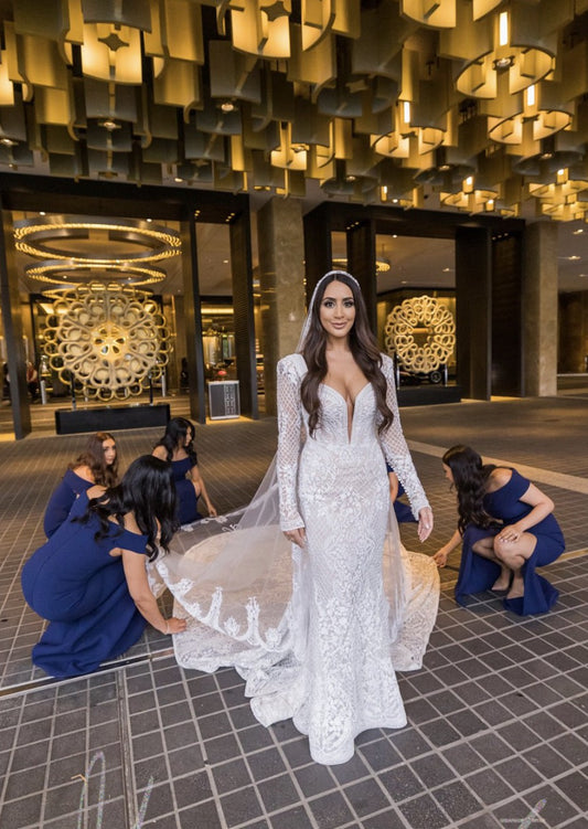 C2025-JT78 - embroidered long sleeve couture wedding gown