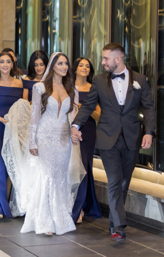 C2025-JT78 - embroidered long sleeve couture wedding gown