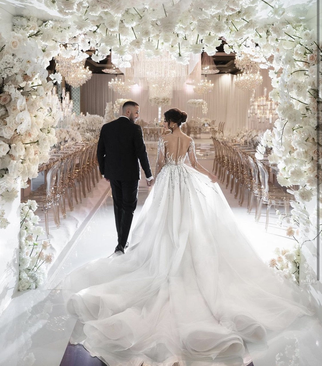 C2025-GE13 - sheer illusion neckline crystal beaded wedding gown