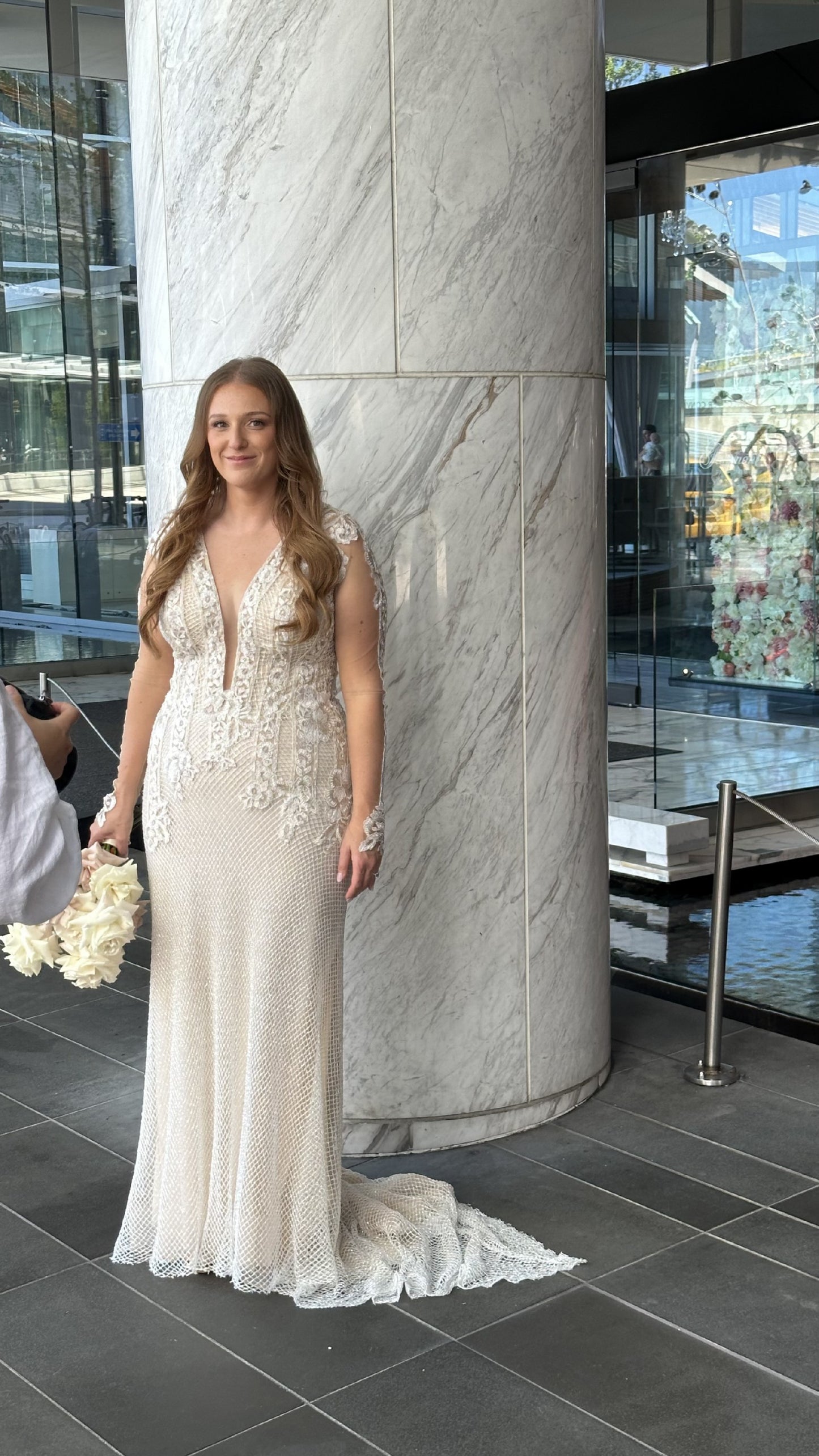 C2025-GLBella - sheer long sleeve embroidered wedding gown