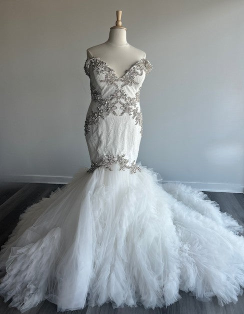 C2025-PB1217 - off the shoulder fit-to-flare bling beaded mermaid wedding gown