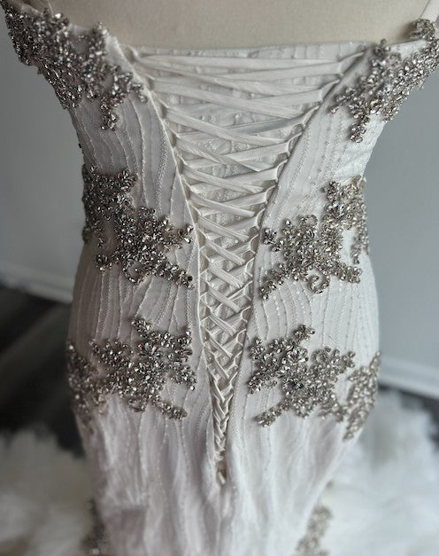 C2025-PB1217 - off the shoulder fit-to-flare bling beaded mermaid wedding gown