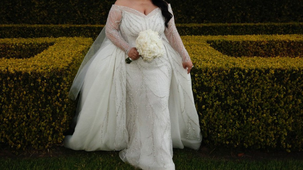 C2025-SK1217 - off the shoulder plus size beaded wedding gown