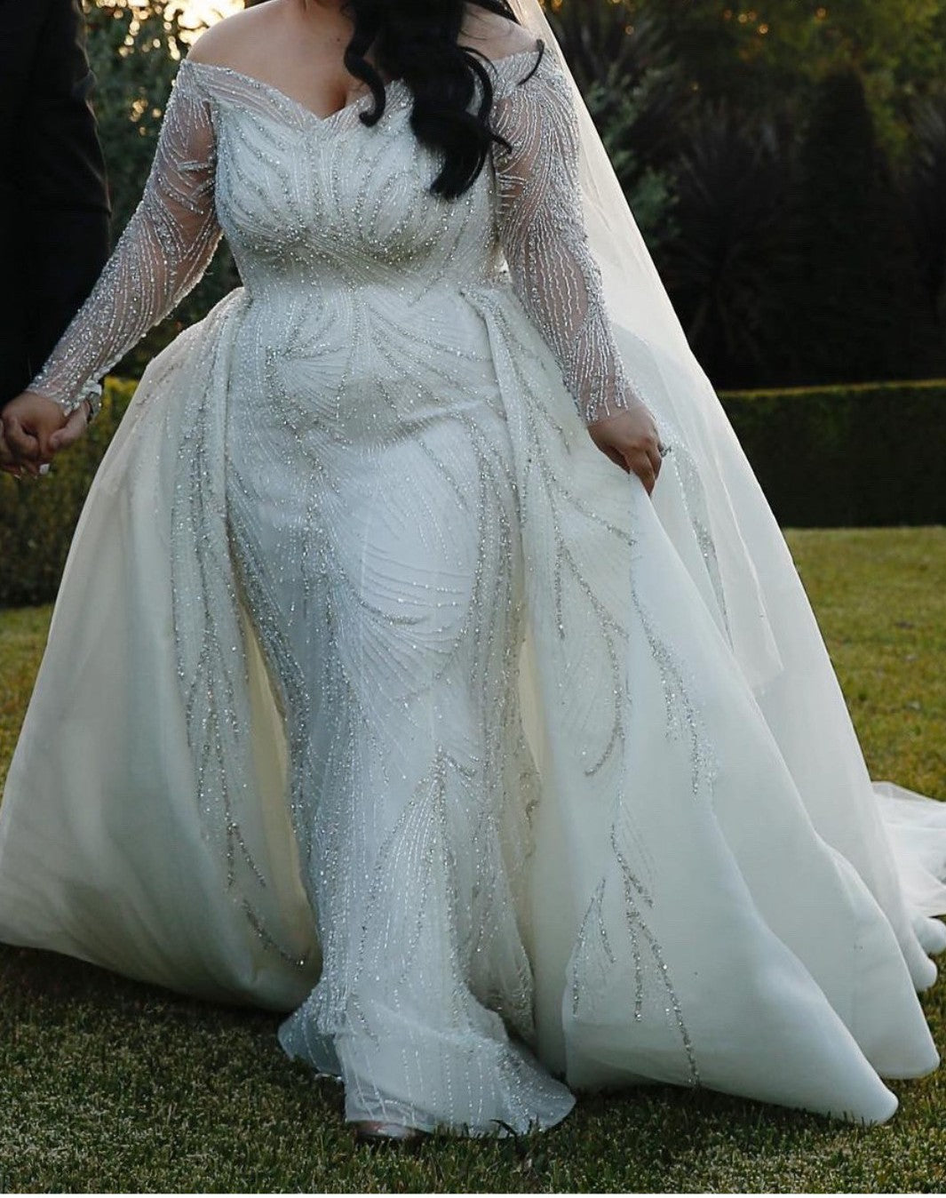 C2025-SK1217 - off the shoulder plus size beaded wedding gown