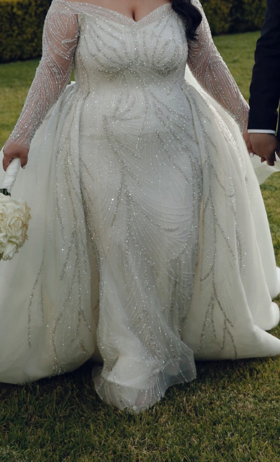 C2025-SK1217 - off the shoulder plus size beaded wedding gown