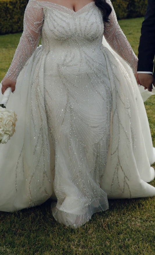 C2025-SK1217 - off the shoulder plus size beaded wedding gown