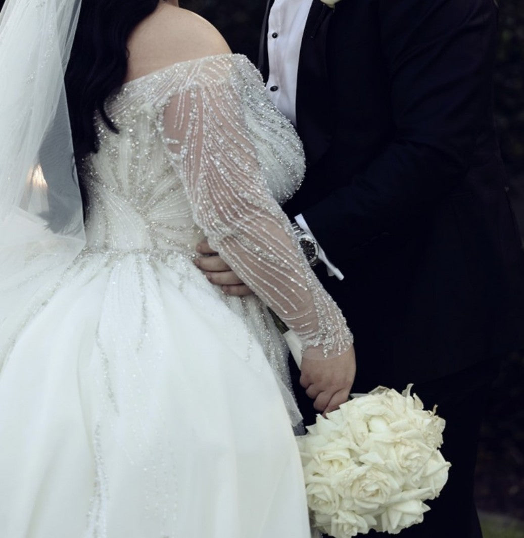 C2025-SK1217 - off the shoulder plus size beaded wedding gown