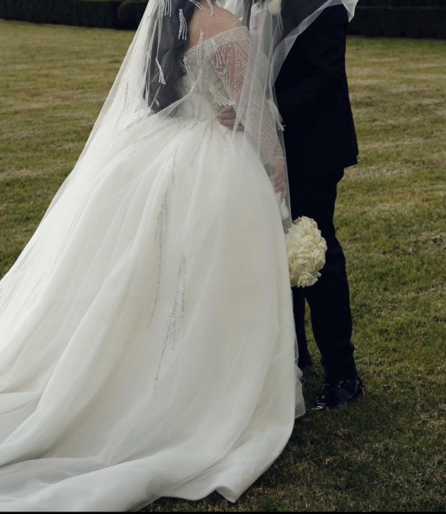 C2025-SK1217 - off the shoulder plus size beaded wedding gown