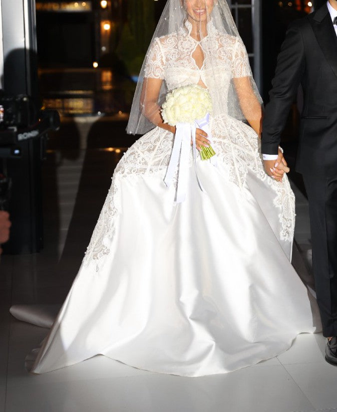 C2026-SSB19 - Short Sleeve Lace wedding ball gown with collar