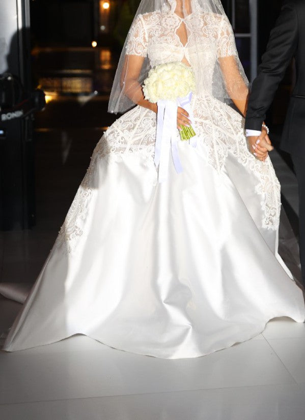 C2026-SSB19 - Short Sleeve Lace wedding ball gown with collar