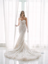C2023-s443 - strapless beaded lace fitted corset style wedding gown with cathedral train