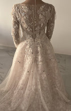 C2023-AL61g - Vestido de novia de corte A, manga larga y escote ilusión transparente