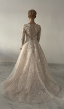 C2023-AL61g - Vestido de novia de corte A, manga larga y escote ilusión transparente