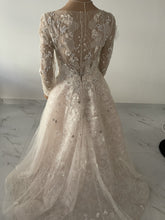 C2023-AL61g - Vestido de novia de corte A, manga larga y escote ilusión transparente
