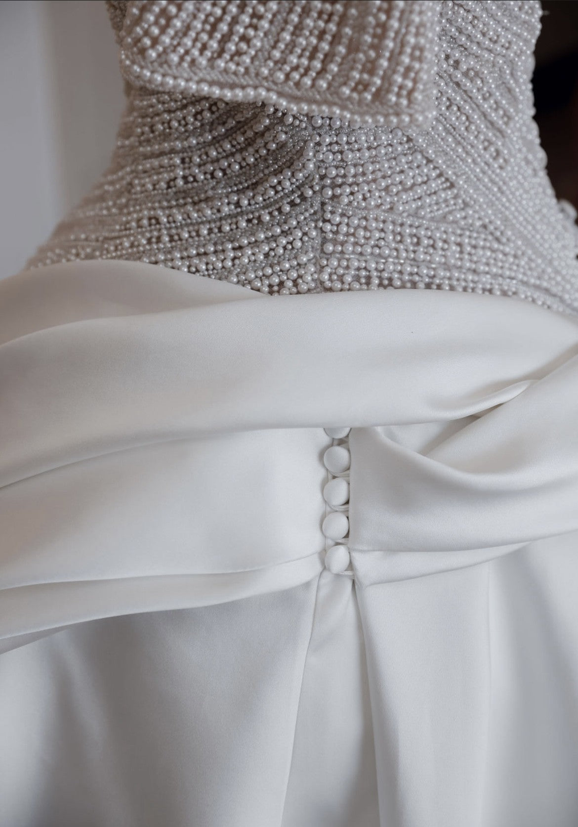 C2024-SSB42 - Beaded Short Sleeve Ball Gown Wedding Dress with collar and satin over skirt