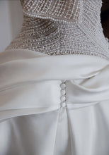 C2024-SSB42 - Beaded Short Sleeve Ball Gown Wedding Dress with collar and satin over skirt