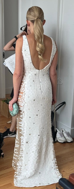 C2024-SG212 - Sleeveless sexy open back wedding dress with tile embellishments