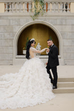 C2024-BG313 - Crystal beaded embroidered ball gown wedding dress with bling and long sleeves
