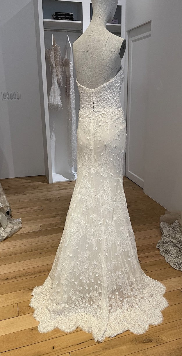 C2023-SBB4 - strapless fitted wedding gown with flowing over skirt