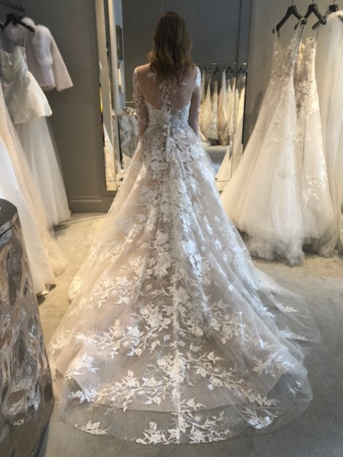 C2023-LSTY7 - Sheer illusion neckline long sleeve a-line wedding gown