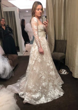C2023-LSTY7 - Vestido de novia de corte A, manga larga y escote ilusión transparente