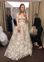 C2023-LSTY7 - Vestido de novia de corte A, manga larga y escote ilusión transparente