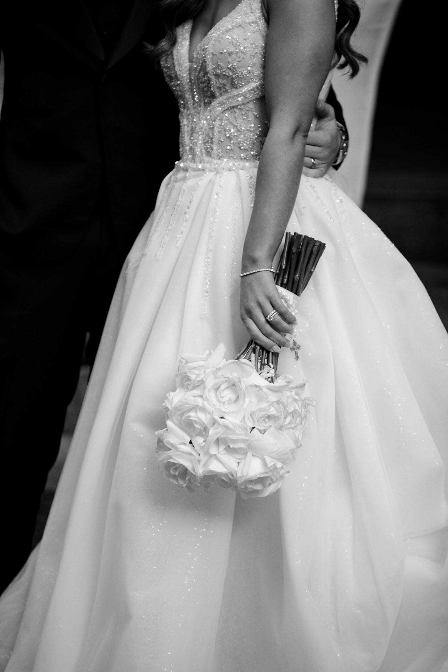 C2023-B638 - sleeveless beaded v-neck wedding gown with detachable over skirt