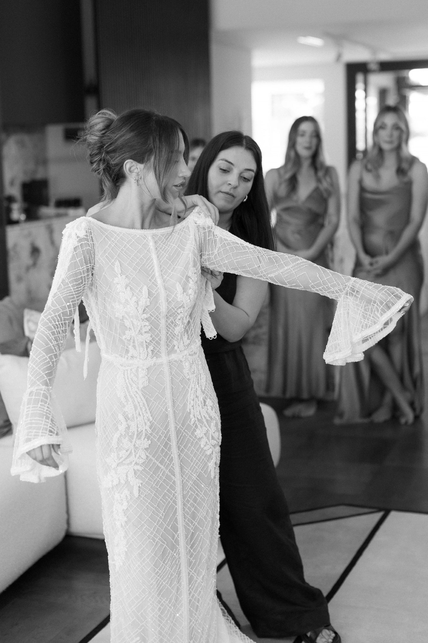 C2023-LSb22 - lattice criss cross beaded long trumpet sleeve wedding gown