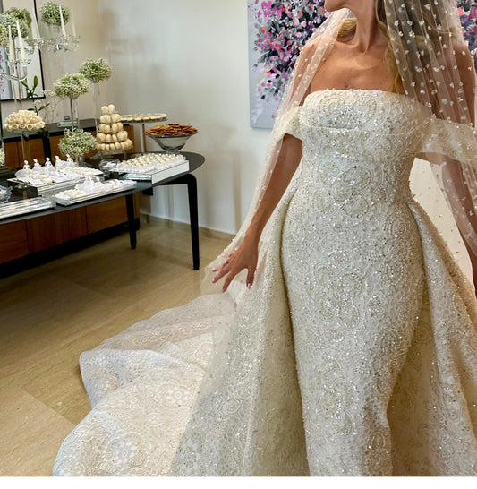 C2025-SK1125 - beaded off the shoulder wedding gown