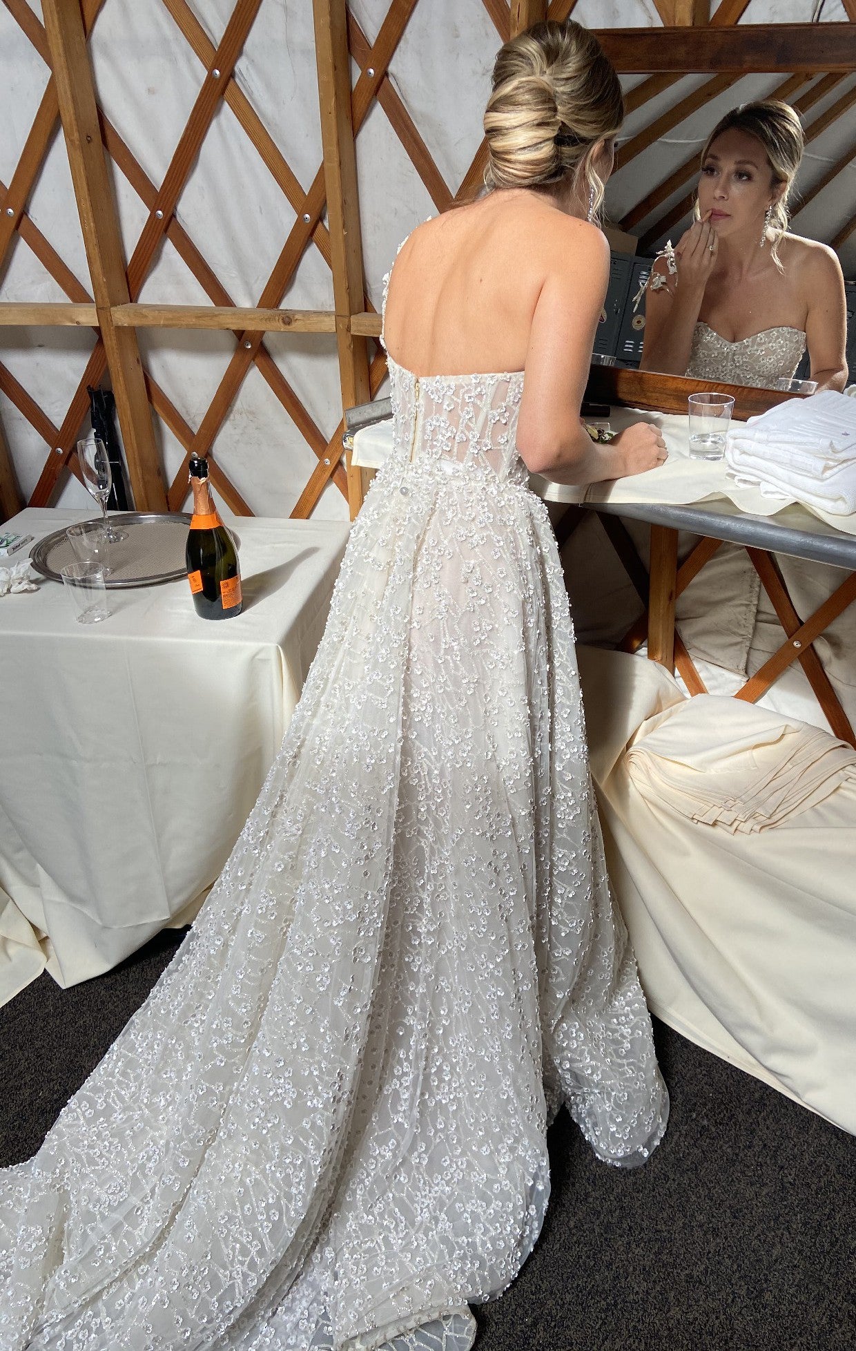 C2023-SH8R - Sweetheart a-line style wedding gown with petal embellishments