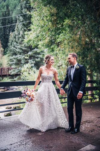 C2023-SH8R - Sweetheart a-line style wedding gown with petal embellishments