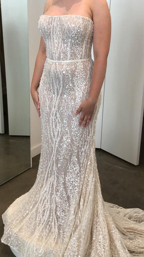 C2023-SS022 - beaded spaghetti strap wedding dress with chapel train