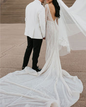 C2023-LSV20 - long sleeve beaded deep v-neck sexy wedding dress