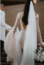 C2023-LSV20 - long sleeve beaded deep v-neck sexy wedding dress